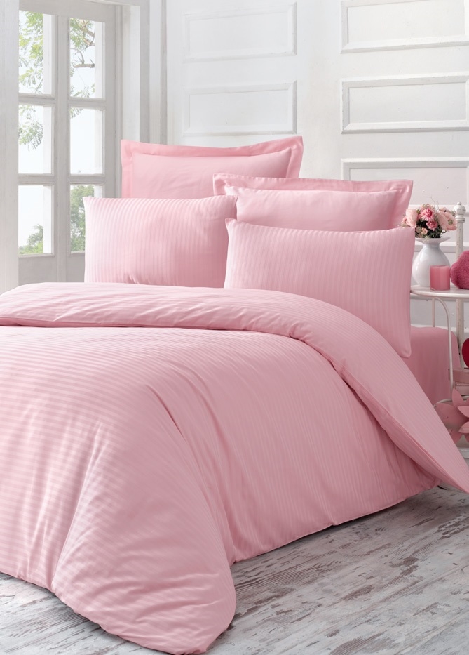 Комплект постільної білизни Victoria Stripe Sateen Line 200х220 см/50х70 см 2 шт./70х70 см 2 шт. Рожевий