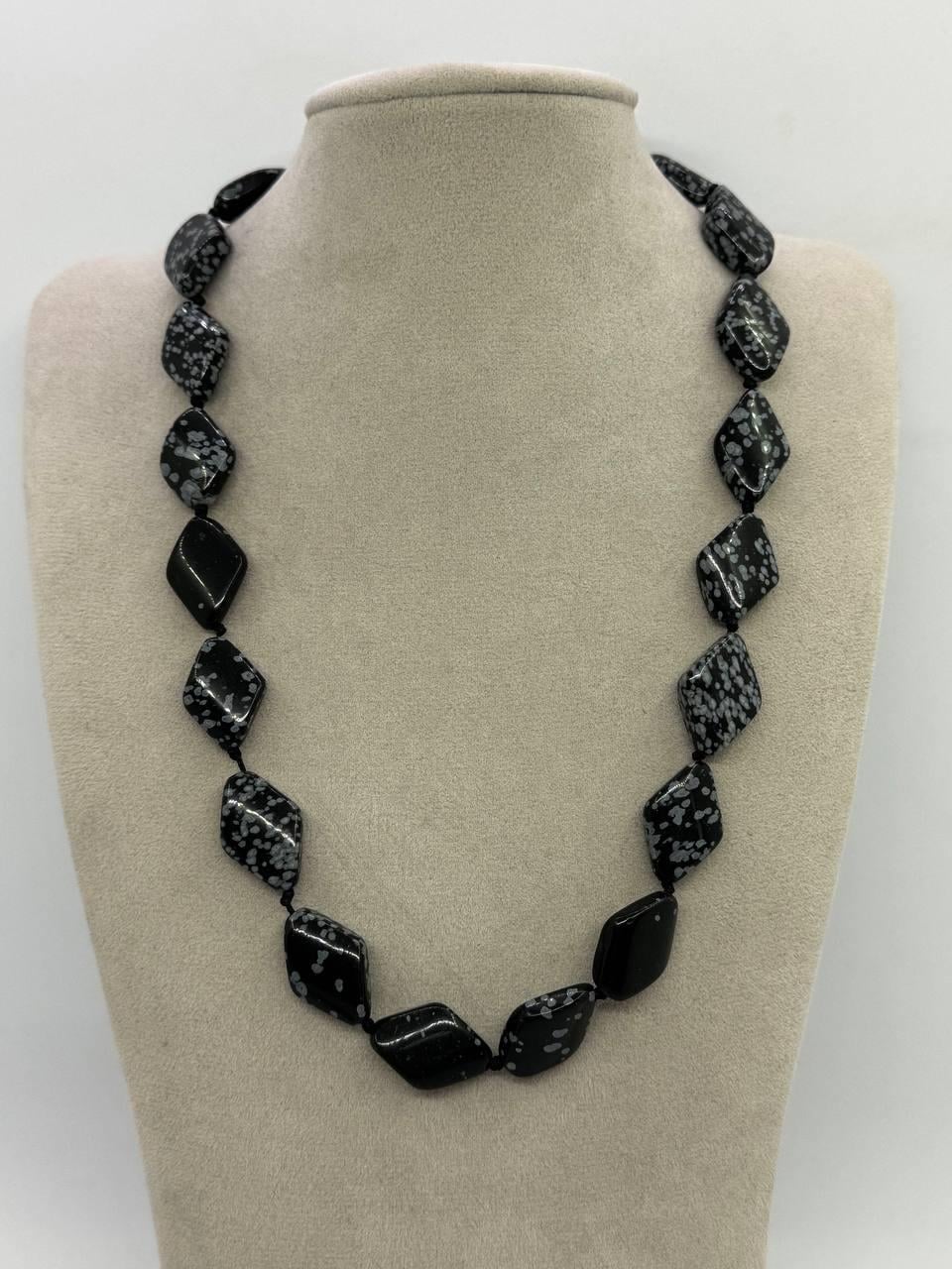 Бусы из снежного обсидиана 45 см Черный (13039)