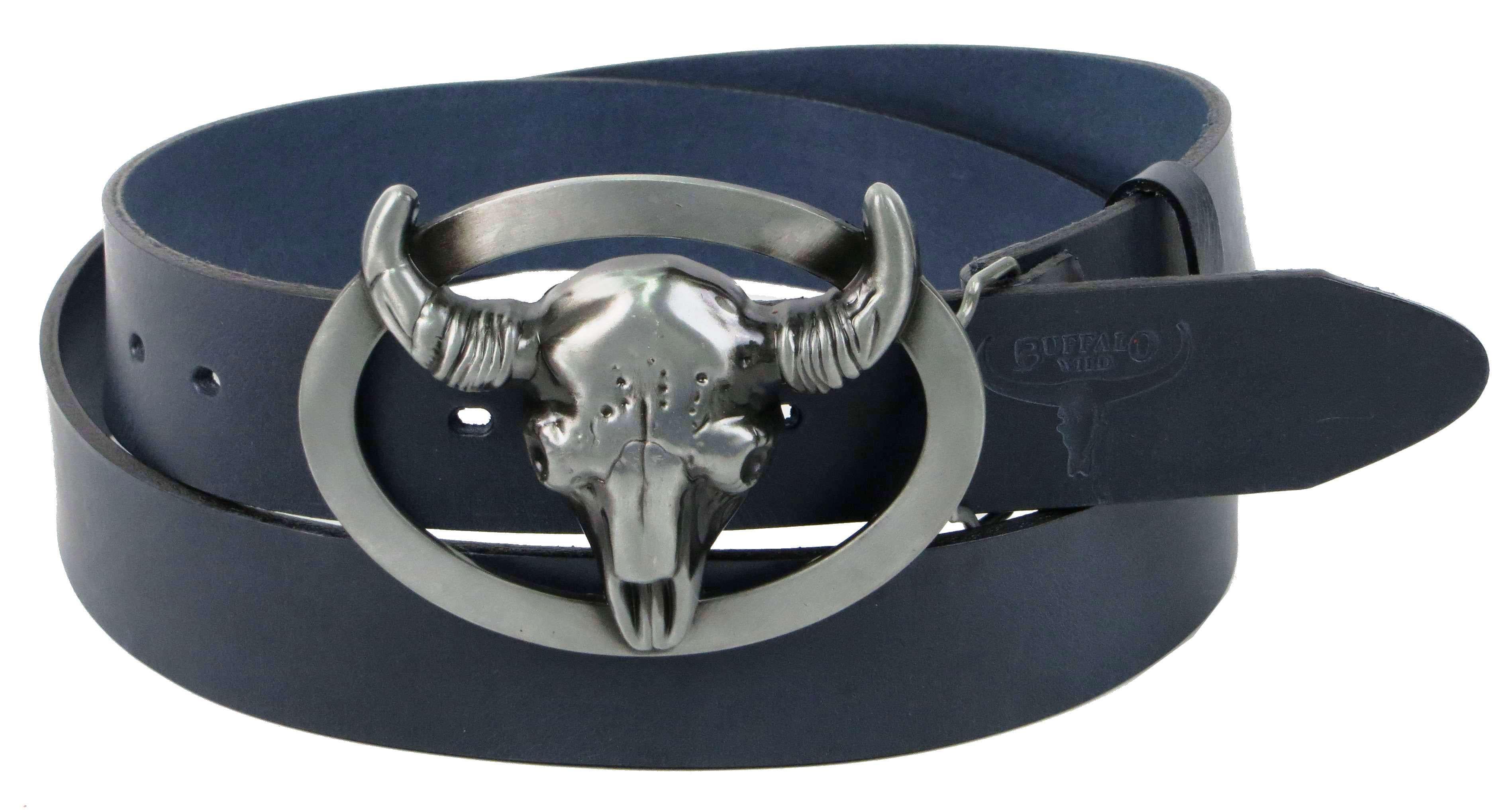 Ремінь чоловічий Cavaldi Buffalo шкіряний Синій (Buffalo G1 blue)
