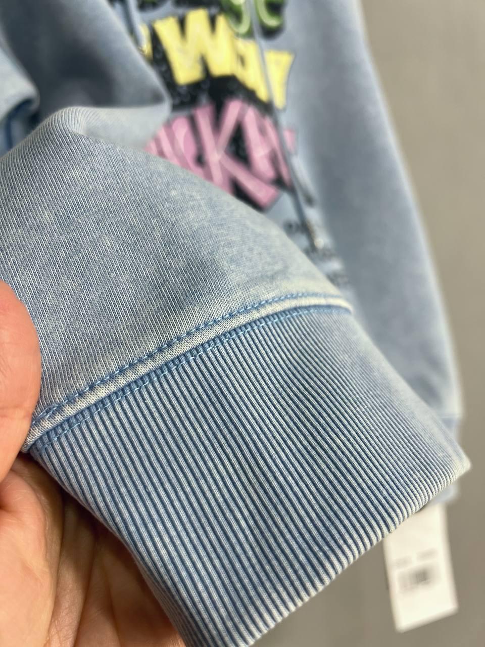 Худі жіночий A-N 25040 подовжений з капюшоном варений тай дай OS Блакитний (3432) - фото 3