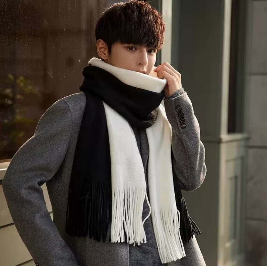 Шарф вовняний двоколірний 200х40 см Чорно-білий (51-164-1017-ЧБ)