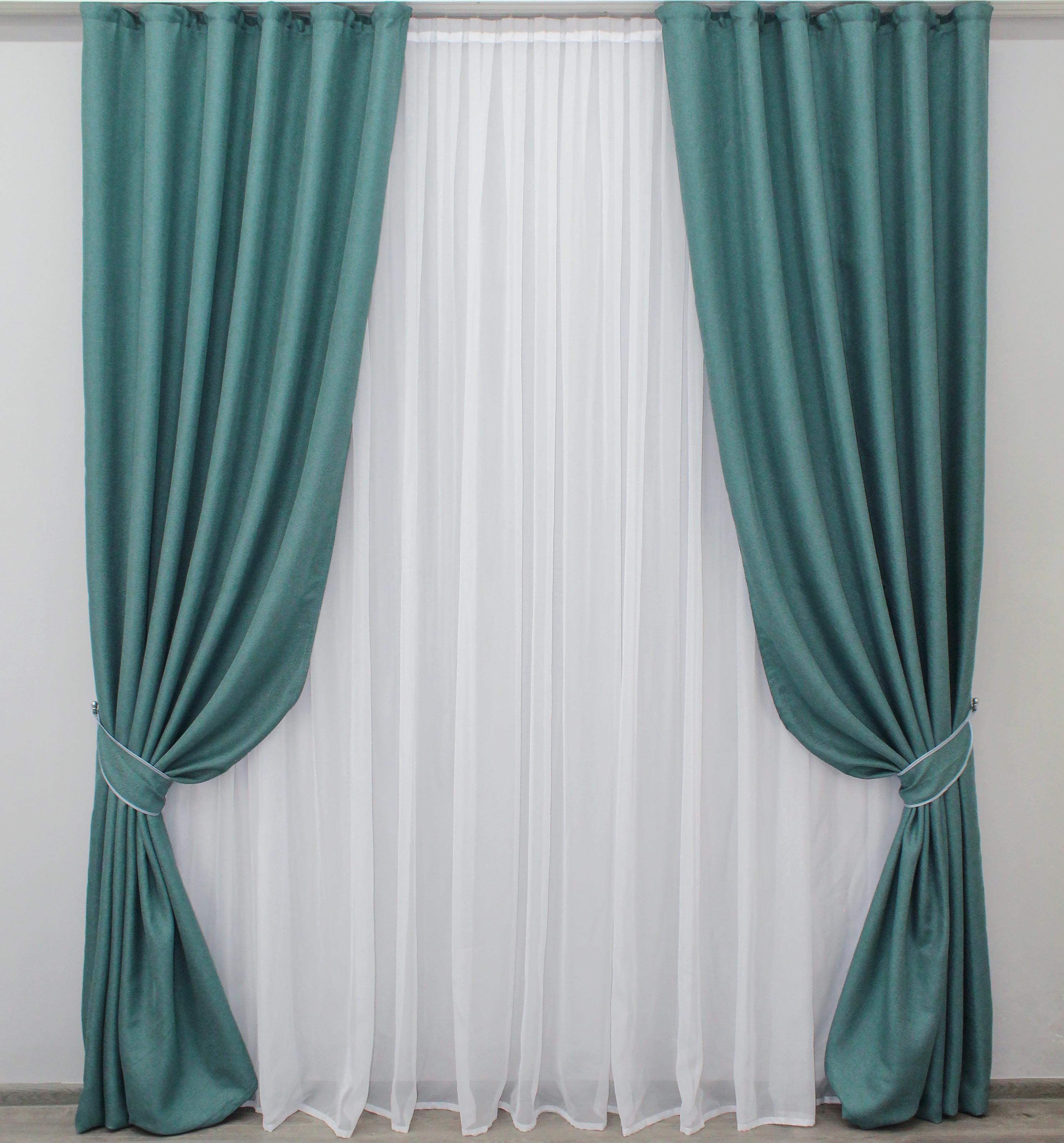 Комплект штор VR-Textil Мешковина № 511ш 100х270 см 2 шт. Бирюзовый (31-158)