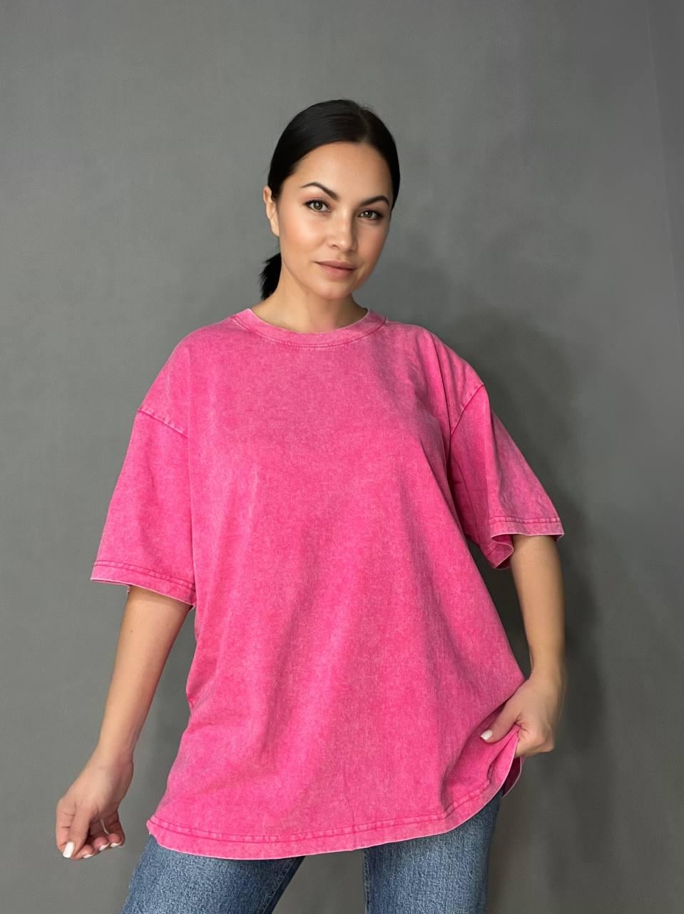 Футболка жіноча A-N 48020 базова оверсайз подовжена вільний крій варена тай дай OS Рожевий (3448)