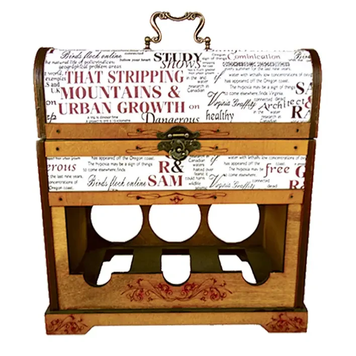 Подставка Домик Комод для 3 бутылок деревянная с верхним ящиком для рюмок