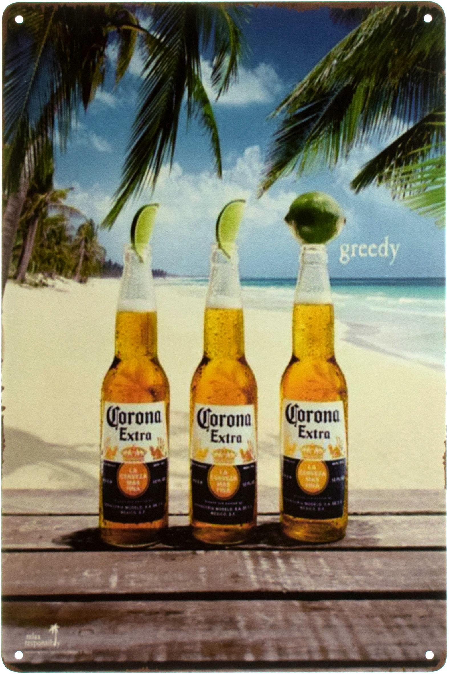 Табличка металлическая Пиво Corona Greedy 20x30 см