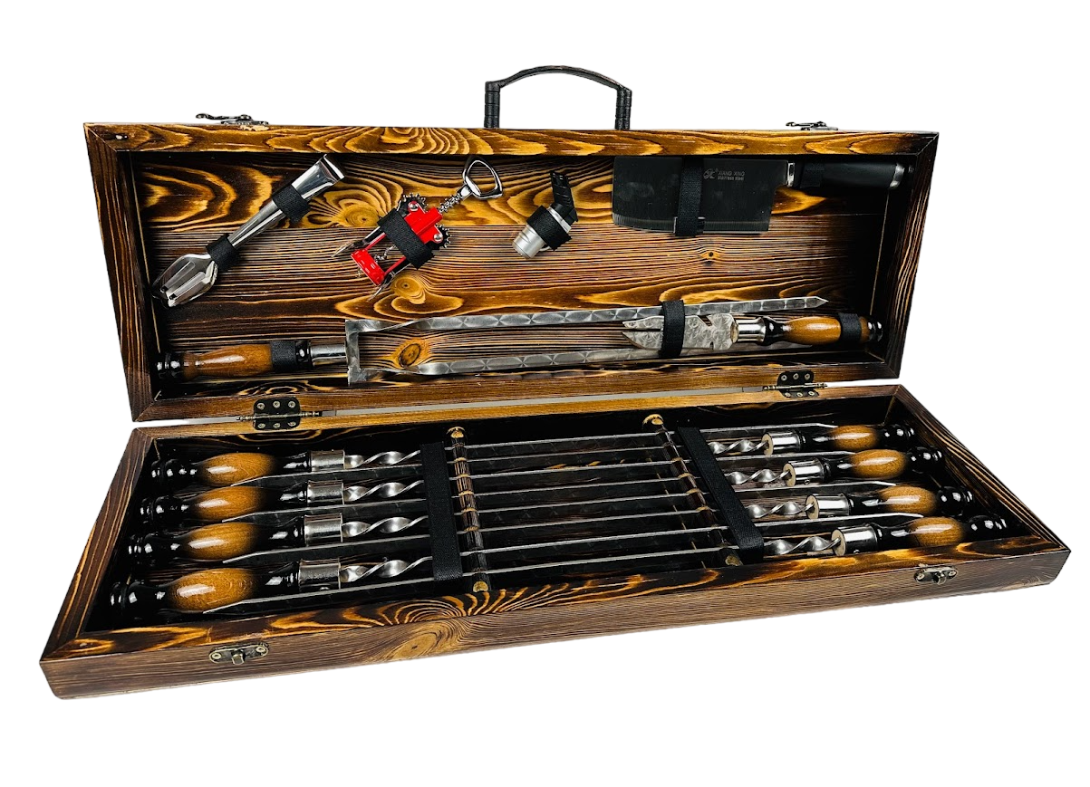 Набор шампуров подарочный Трофей LUX в деревянном кейсе на 14 предметов (106-10-KS-7810)