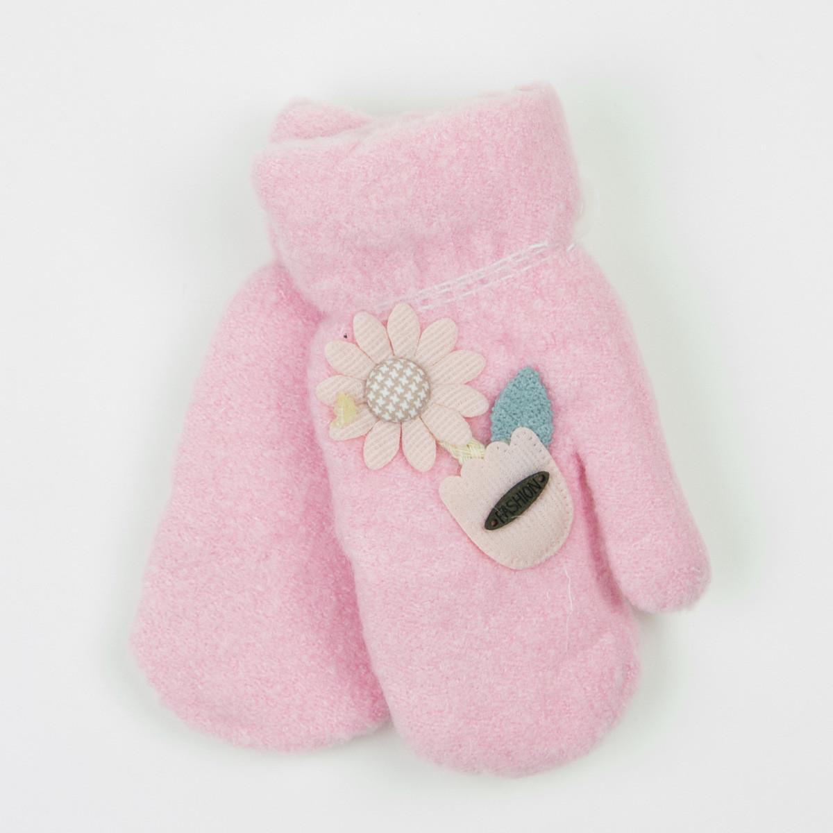 Детские варежки с меховой подкладкой на 4-6 лет 19-7-73 Розовый