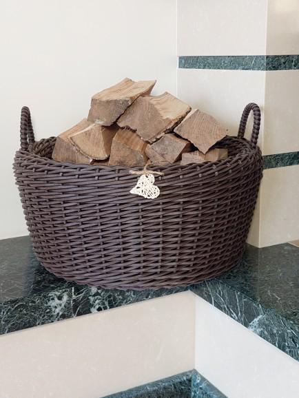 Корзина с ручками для дров из искусственного ротанга ручной работы 45 л Венге (133002) - фото 3 Корзина с ручками для дров из искусственного ротанга ручной работы 45 л Венге (133002) - фото 3