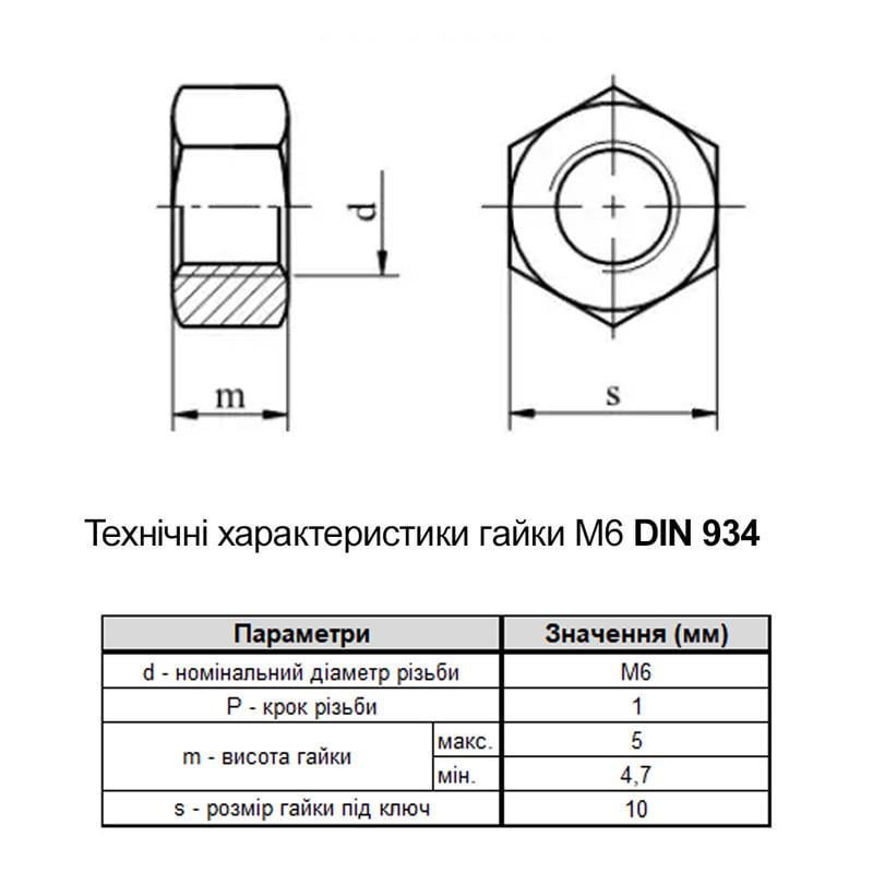 Гайка шестигранная ДКС М6 DIN934 нержавеющая сталь 5 шаг 1 под ключ 10 мм 1 шт. (CM110600INOX) - фото 2