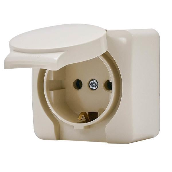 Розетка Lezard Viola 1-я с заземлением и крышкой Кремовый (751-0300-123B)