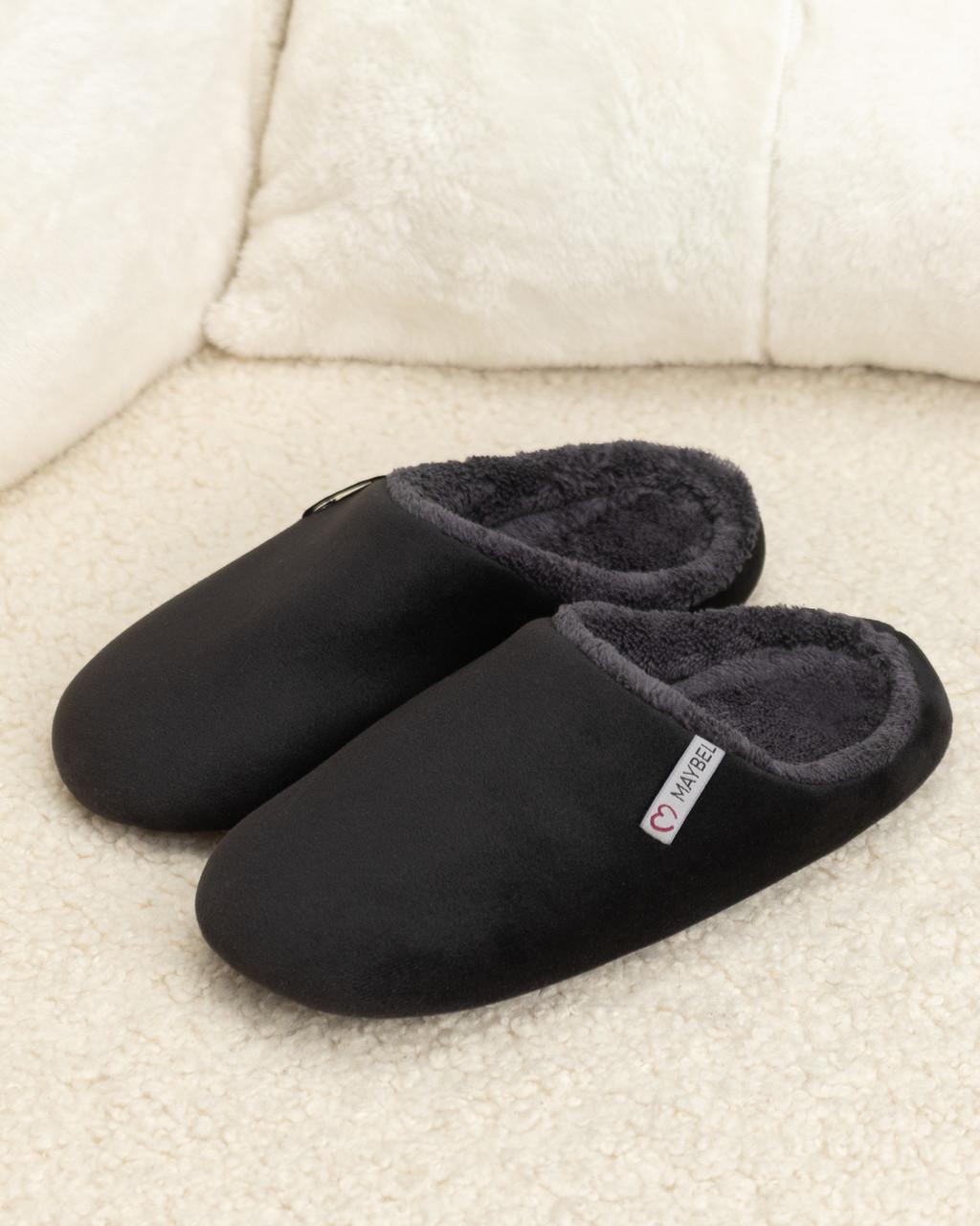 Тапочки домашние велюровые утепленные закрытые Черный/Графитовый (2133870656)