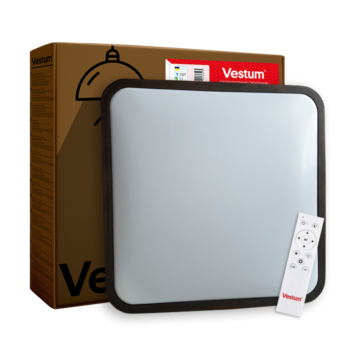 Светильник потолочный Vestum GLOW матовый 60W 3000К-6500К с ДУ 391х391х65 мм Орех