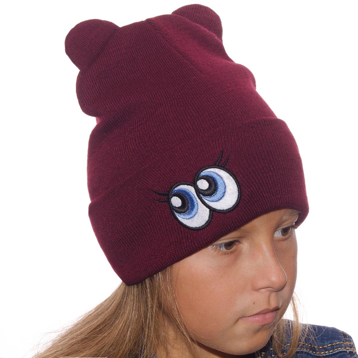 Шапка детская Sofi L16020 на манжете с ушками р. 54-56 Бордовый