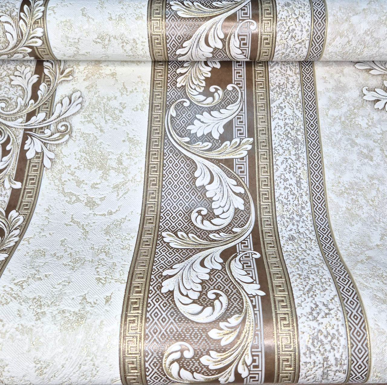 Обои виниловые флизелиновые Славянские обои 3677-02 в спальню/коридор/зал/гостиную/комнату 10,05x1,06 м Бежево-золотистый (2487049635)