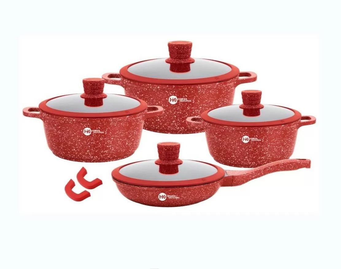 Кастрюли Higher Kitche НК 324 с антипригарным гранитным покрытием и сковородой 10 пр. Красный (13164975)