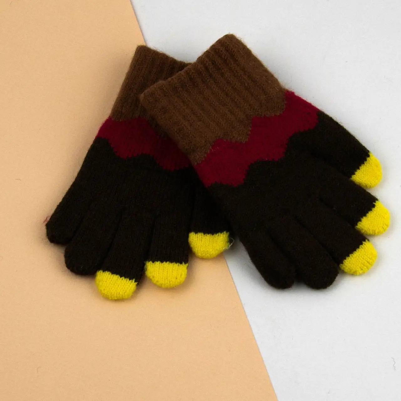 Детские перчатки для мальчиков 5-7 лет размер 10 Черно-коричневый (24-8-002)