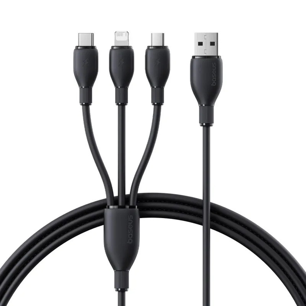 Кабель Baseus Ultra-Fast 3in1 Fast Charging Cable USB для MicroUSB+Lightning+Type-C 3.5A 0.8m P10376303121-01 Black - фото 1 Кабель Baseus Ultra-Fast 3in1 Fast Charging Cable USB для MicroUSB+Lightning+Type-C 3.5A 0.8m P10376303121-01 Black - фото 1