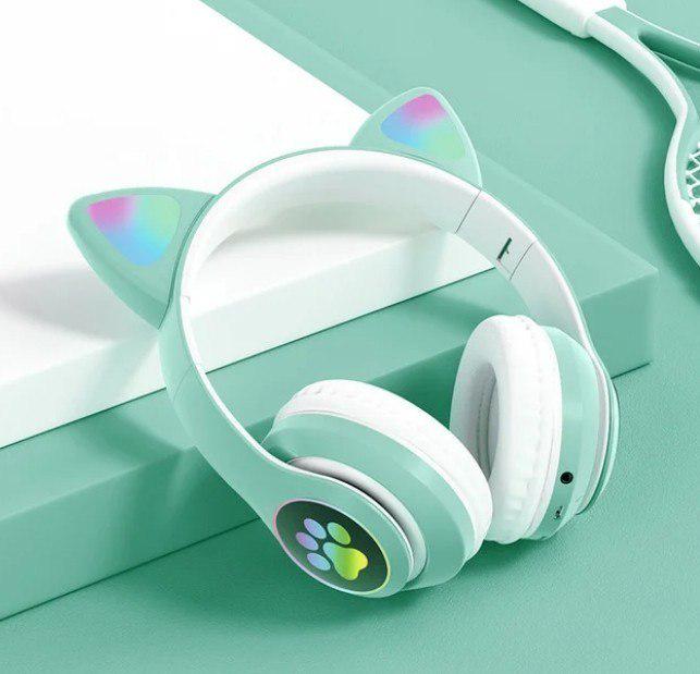 Наушники беспроводные YR-28 Cat Ear Headset с ушками и Led подсветкой Мятный - фото 2