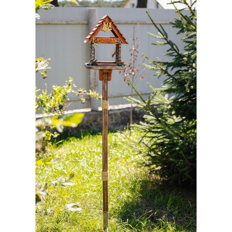 Кормушка для птиц Кроевка из дерева 31×31×28 см на ножке 140 см - фото 6