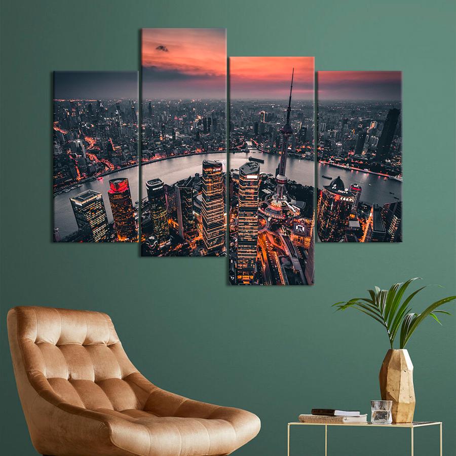 Картина город Большой мегаполис Шанхай 129x90 см (A764-4)