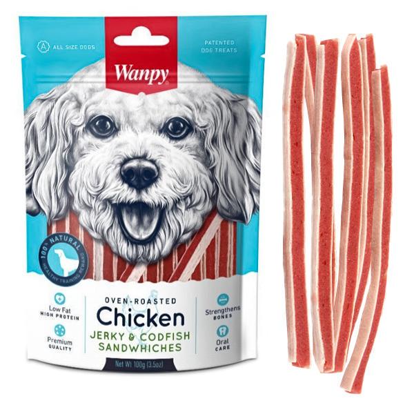 Лакомство для собак Wanpy Chicken Jerky & Codfish Sandwiches 0,1 кг