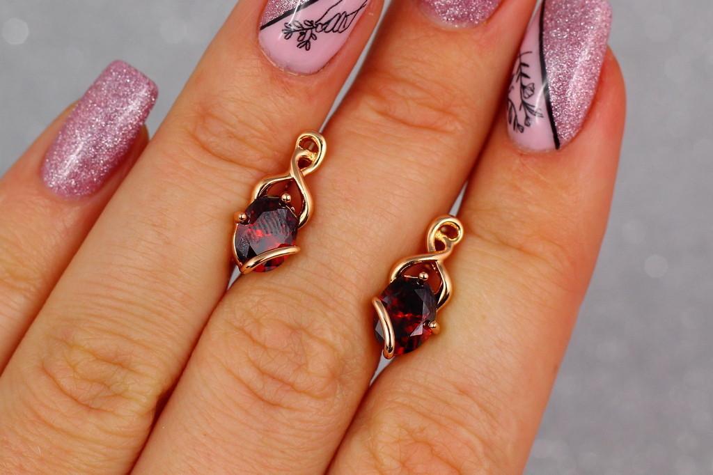 Серьги Xuping Jewelry Петля с красными камнями 1,5 см Золотистый