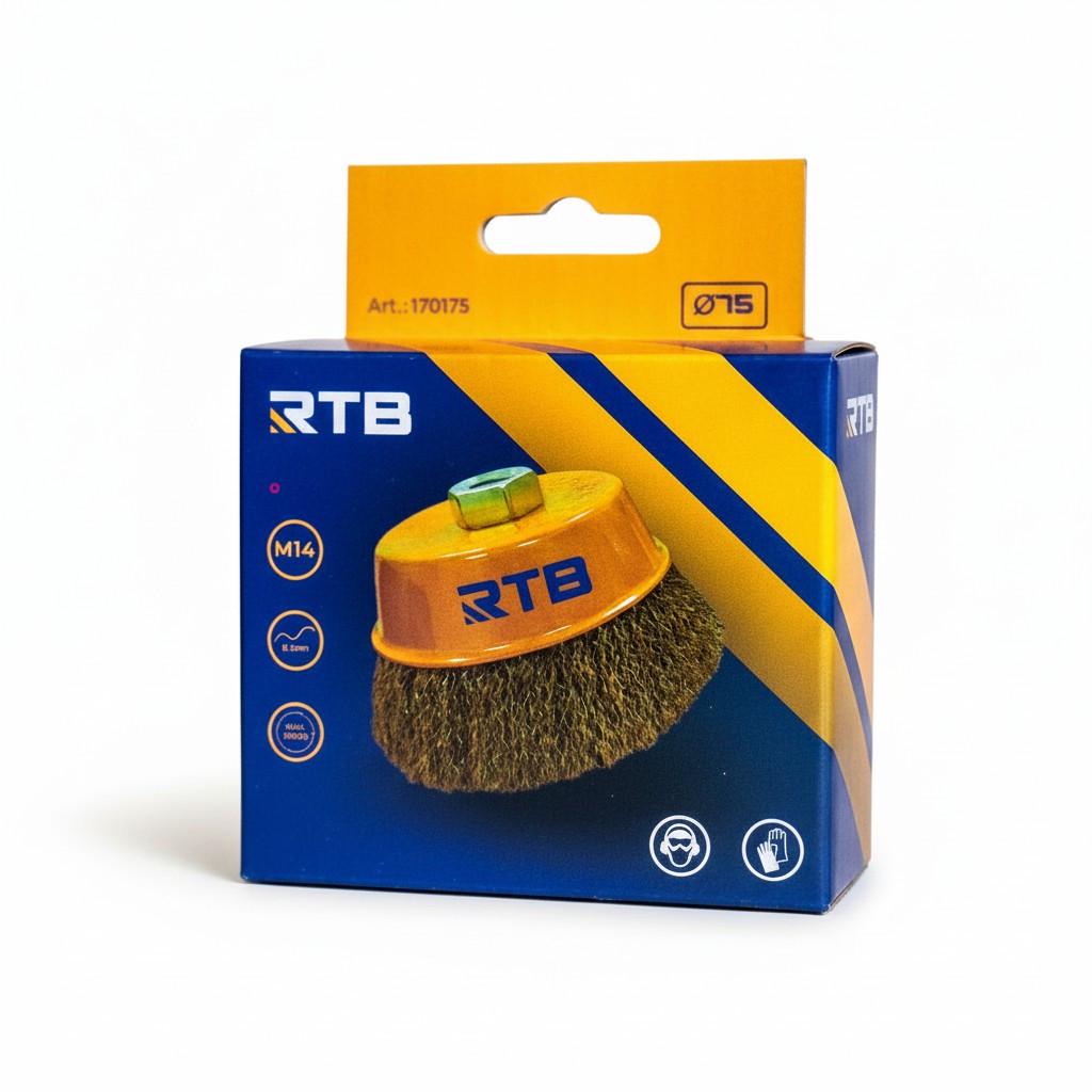 Щетка крацовки чашечная RTB для УШМ рифленая латунированная проволока 75 мм (170175)