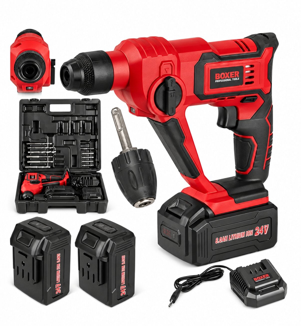 Перфоратор аккумуляторный Boxer SDS Plus 20,4 В 2х3 Ач Li-Ion ограничитель глубины сверления