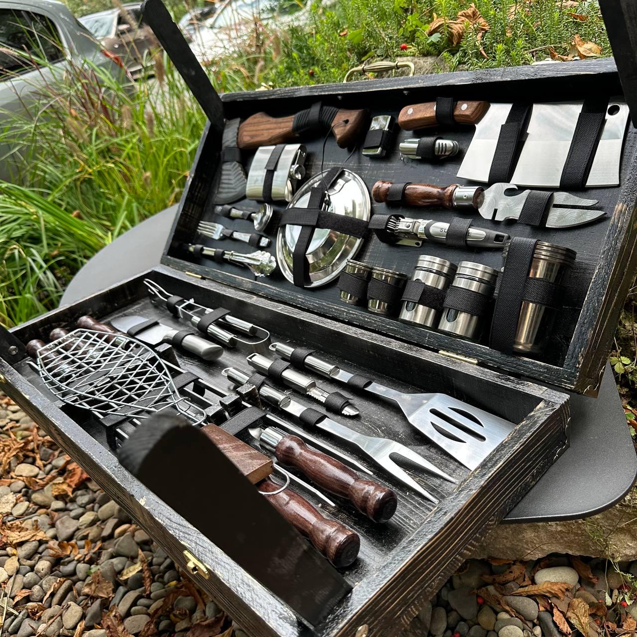 Набор шампуров максимальной комплектации в кейсе-столике для шашлыка - фото 10