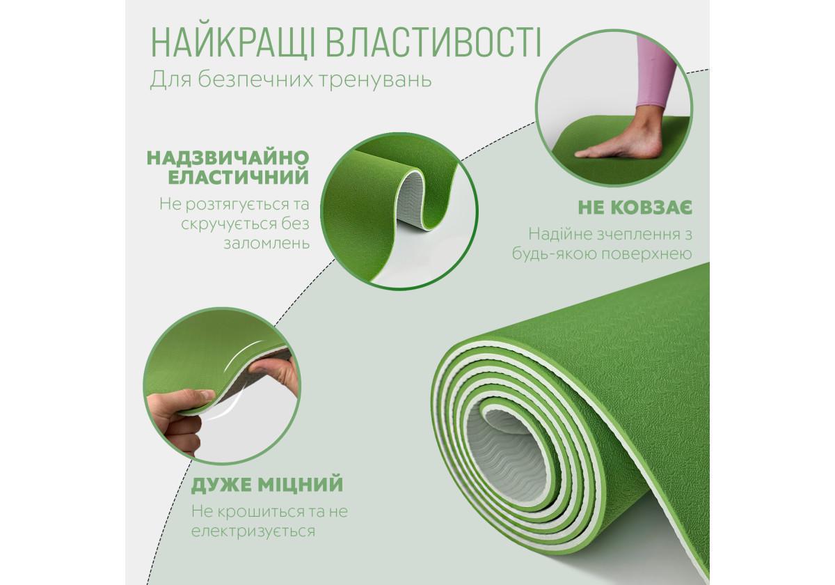 Коврик для йоги и фитнеса EasyFit TPE/TC двухслойный 6 мм Зеленый/Серый (EF-1924-GNGY) - фото 2