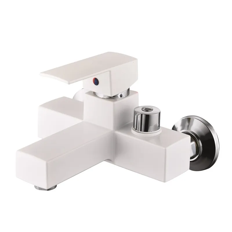 Смеситель для ванны PLAMIX Kubus-009 EURO SET White со шлангом, лейкой и кронштейном (PM0673)