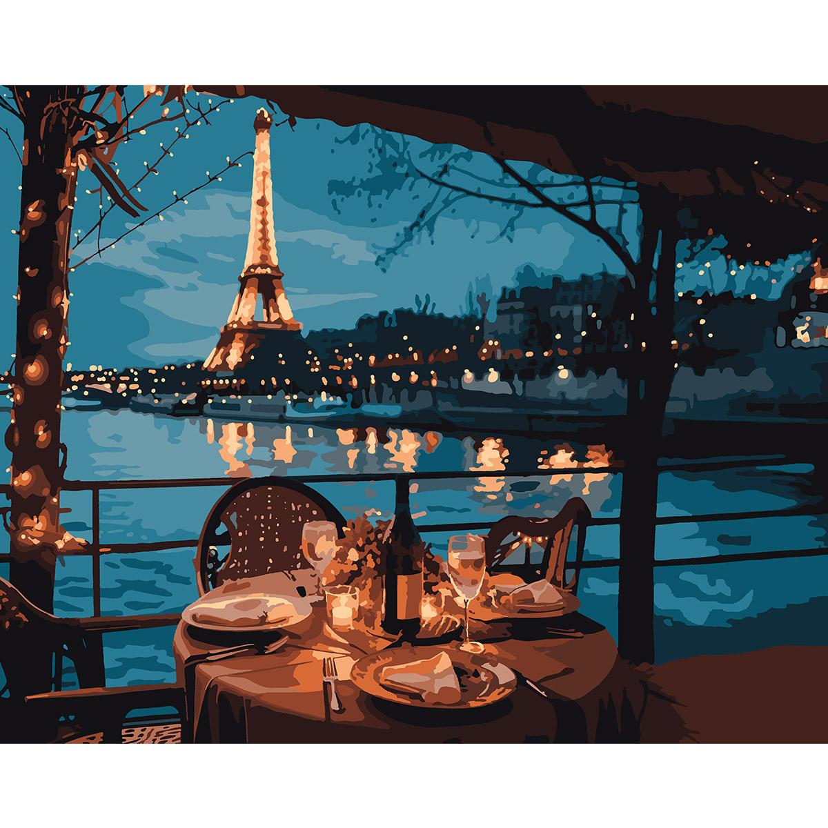 Картина по номерам Santi Романтический ужин в Париже 40x50 см с LED подсветкой (Top-955099)
