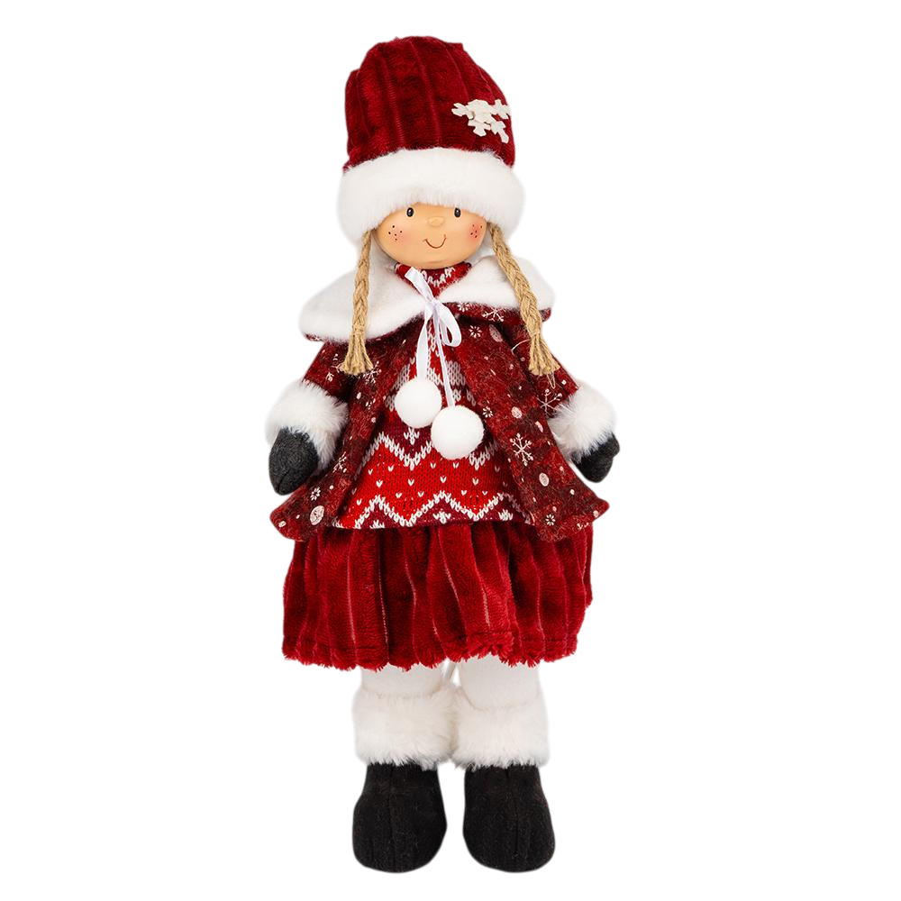 Новогодняя фигурка для праздничного интерьера Праздничная куколка из текстиля 46 см Красный (147-81-9241-014)