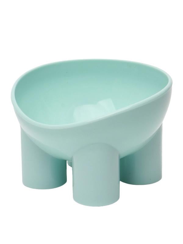 Миска для кошек пластиковая приподнятая на ножках правильной формы глубокая 13x13x7,5 см Бирюзовый (D-0164)