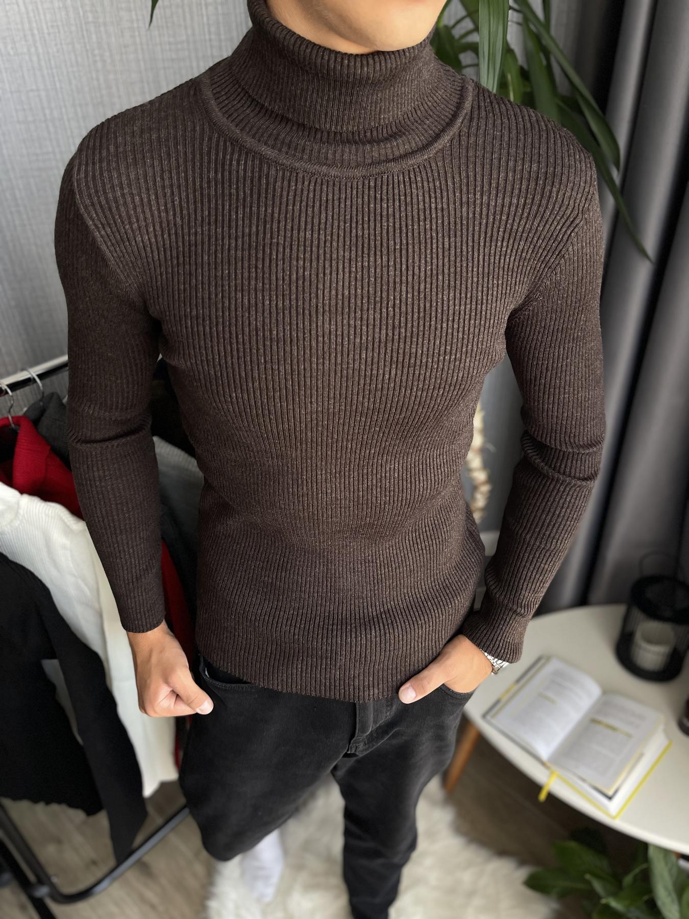 Гольф мужской с высокой горловиной в рубчик L Шоколадный (26535/3/2) - фото 8 Гольф мужской с высокой горловиной в рубчик L Шоколадный (26535/3/2) - фото 8