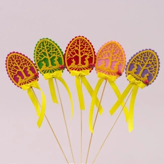 Декорация пасхальная из фетра на пике Flora Писанка микс 5шт.(10481)