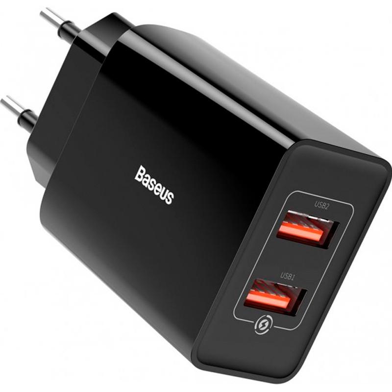 Пристрій мережевий зарядний Baseus CCFS-V01 Speed mini 2USB QC3.0 18W 3A Black