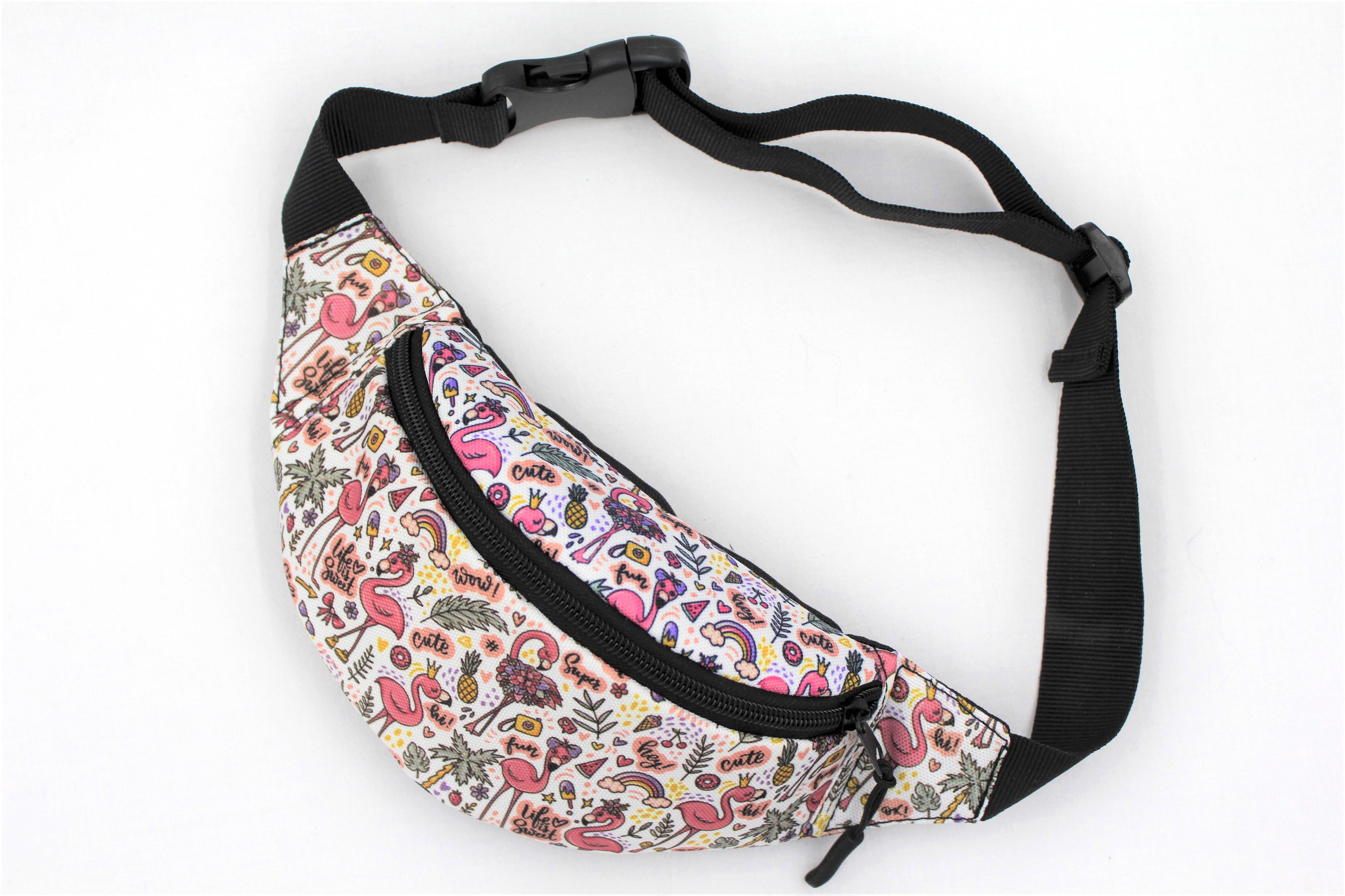 Сумка бананка дитяча з регулюючим ремінцем для дівчинки Фламінго білий (Д-009)