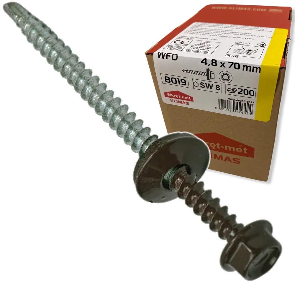 Саморез по дереву Klimas Wkret-Met 4,8x70 мм RAL 8019 200 шт. уп. (29471764) - фото 2