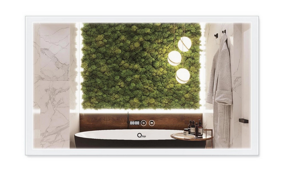 Зеркало Qtap Mideya Classic QT2078F615W с LED-подсветкой Touch с антизапотеванием/часами/диммером 1000х600 мм
