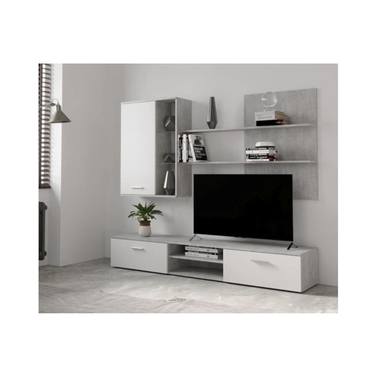 Стінка для вітальні модульна Гербор Кватро Бетон/Білий (GRB-1909)