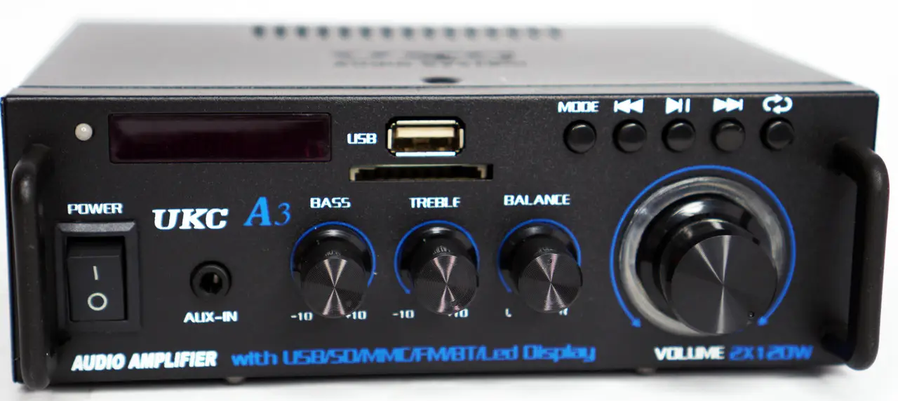 Підсилювач Bluetooth USB SD FM MP3 AUX 2х канальний 2x120W UKC A3 (29505885) - фото 3 Підсилювач Bluetooth USB SD FM MP3 AUX 2х канальний 2x120W UKC A3 (29505885) - фото 3