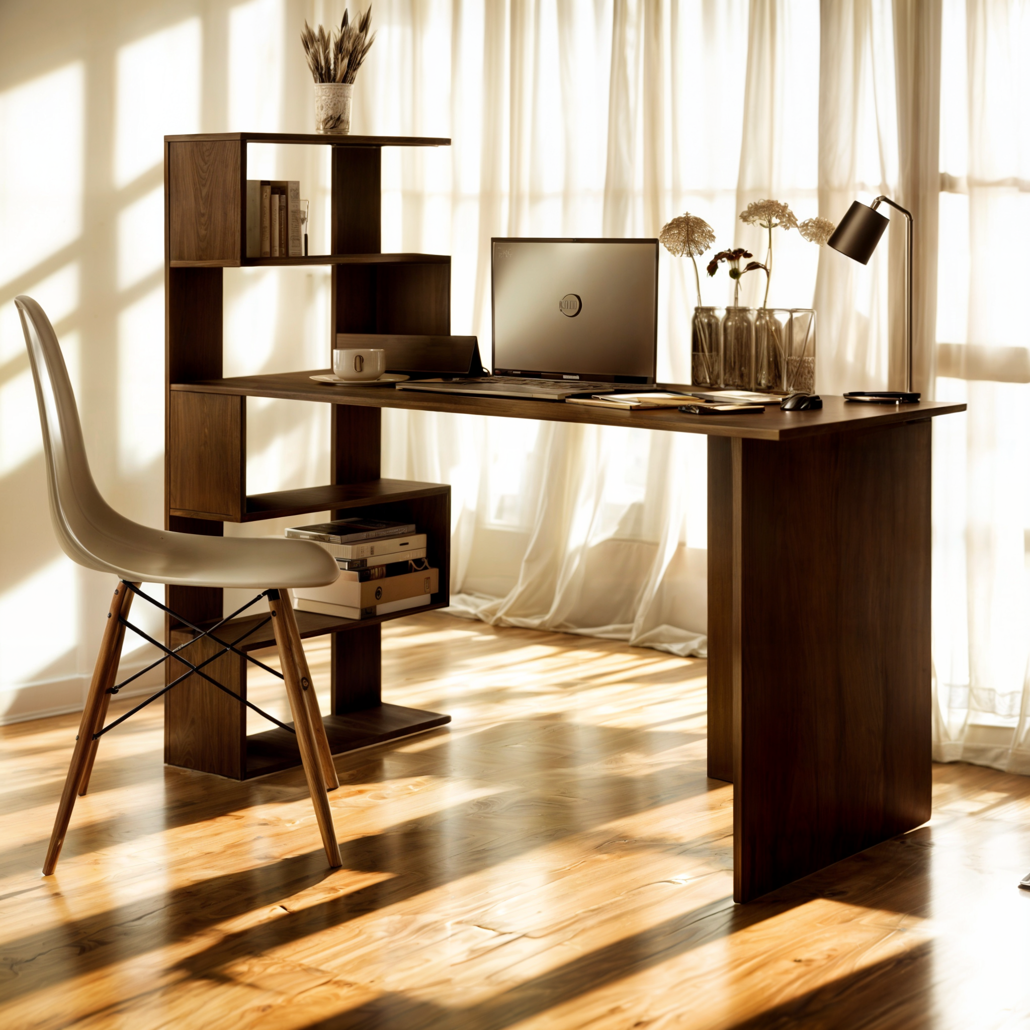 Стіл комп'ютерний Tobi Sho ST-0024 з бічним стелажем 1416х750х600 мм Венге темний