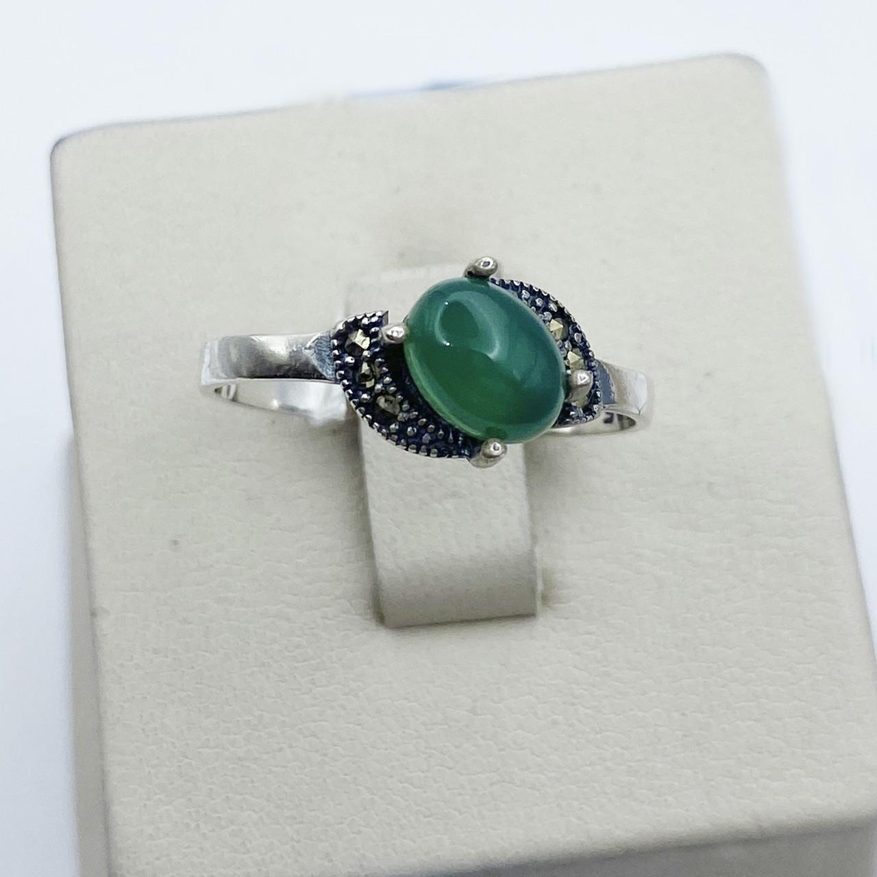 Кольцо серебряное с хризопразом и марказитом р. 20 2,18 г (2043791108)