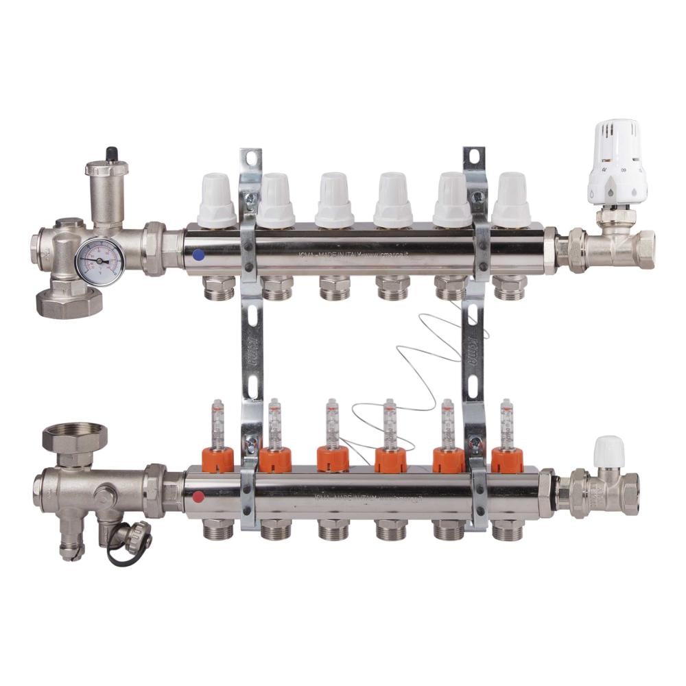 Коллектор для теплого пола ICMA A3K013APK06 6 контуров с расходомерами 3/4"/3/4" (78998)