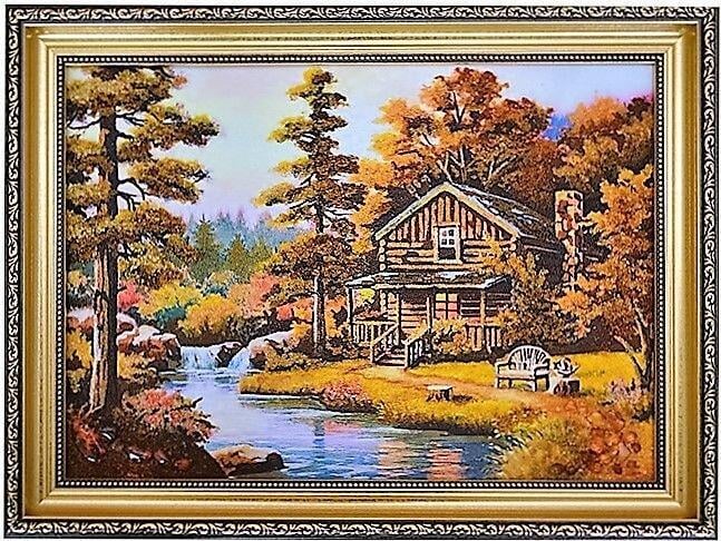 Картина Дом в лесу из янтаря 20х30 см (К0134-20х30)