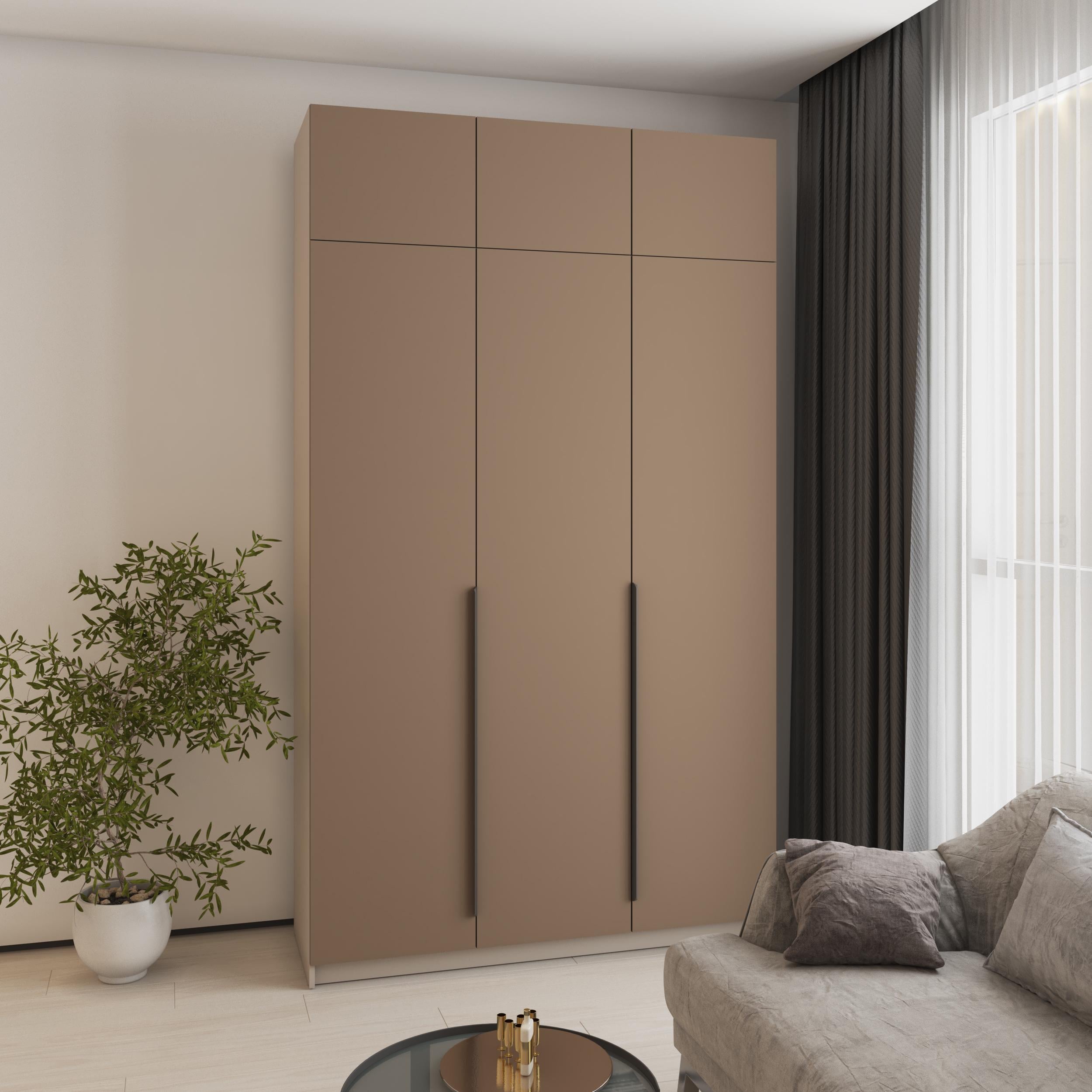 Шкаф 3-дверный с антресолью MebelStar Оскар МДФ Ultra Mat BL-B блок ящиков 150x52x260 см Кашемир/Латте (MBS-5961)