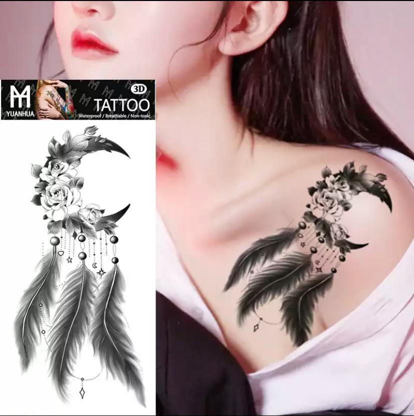 Тату тимчасове водостійке 3D велике Ловець снів три пера FF-111 18х9 см (4419568) - фото 3