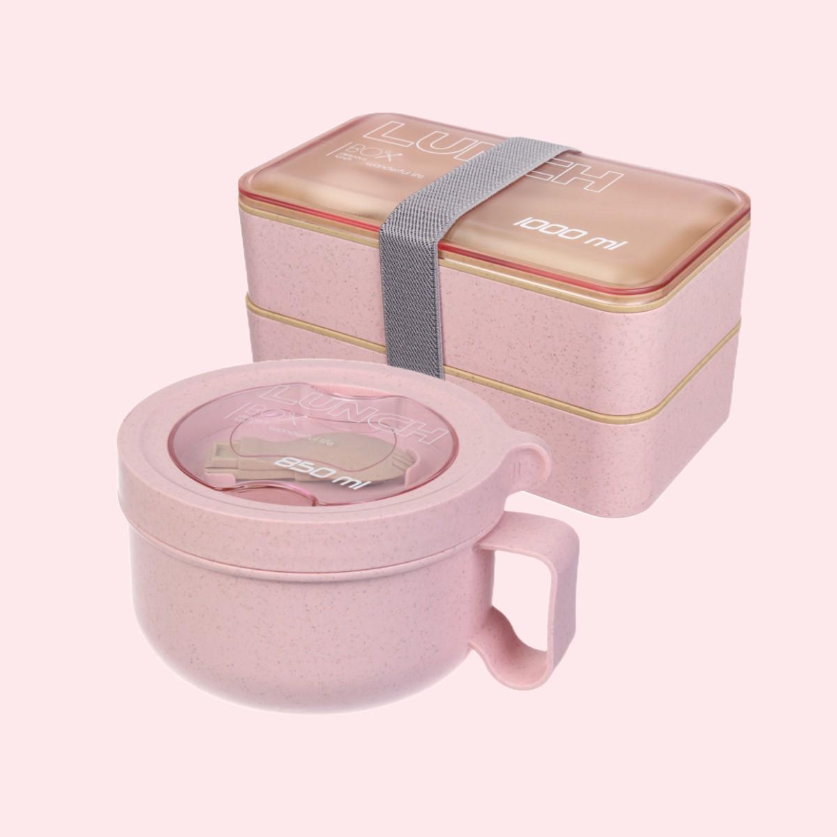 Ланчбокс-суповница 850 мл + ланчбокс 1000 мл 2 шт. Pink (с834) - фото 7