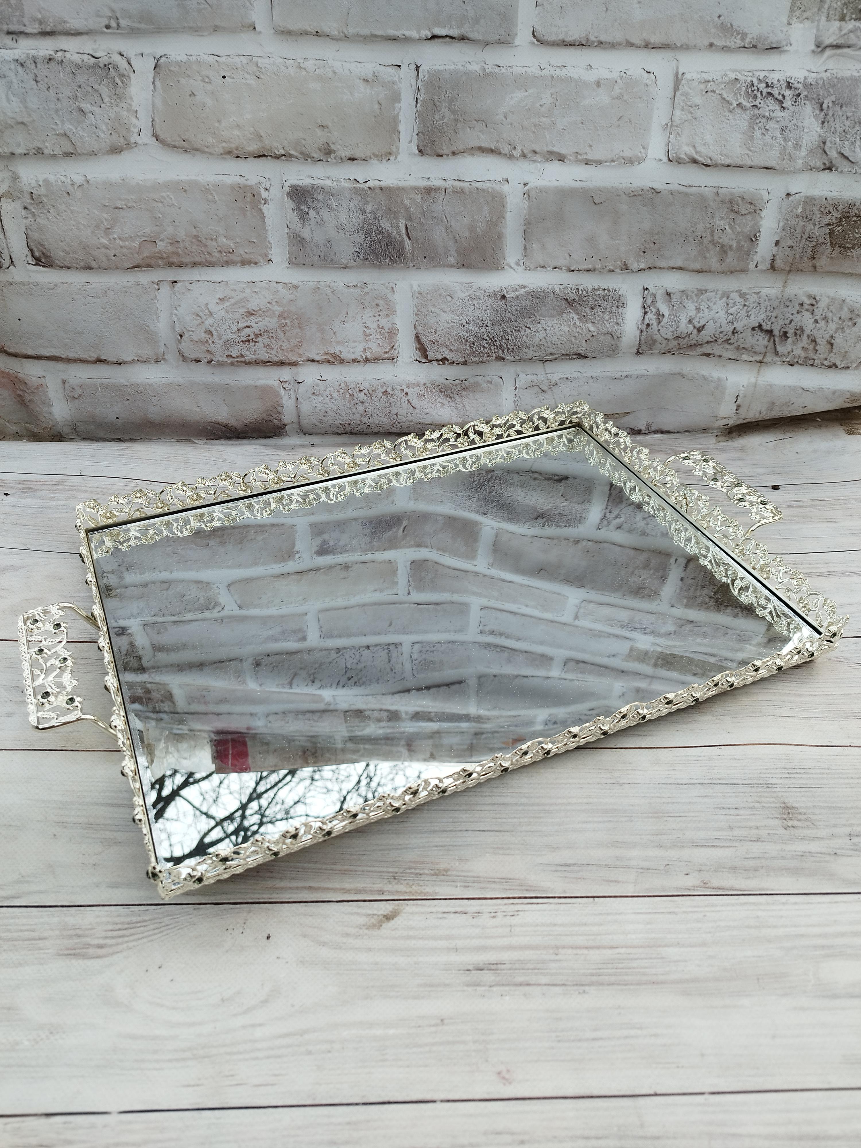 Поднос Zeyve 38D металл и стекло 42.5х31 см Серебристый